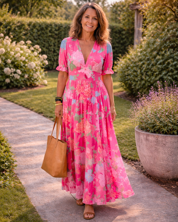 Igoné | Robe midi à fleurs, sans manches, à encolure en V