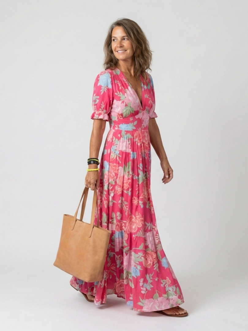 Igoné | Robe midi à fleurs, sans manches, à encolure en V