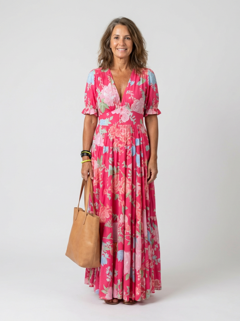Igoné | Robe midi à fleurs, sans manches, à encolure en V