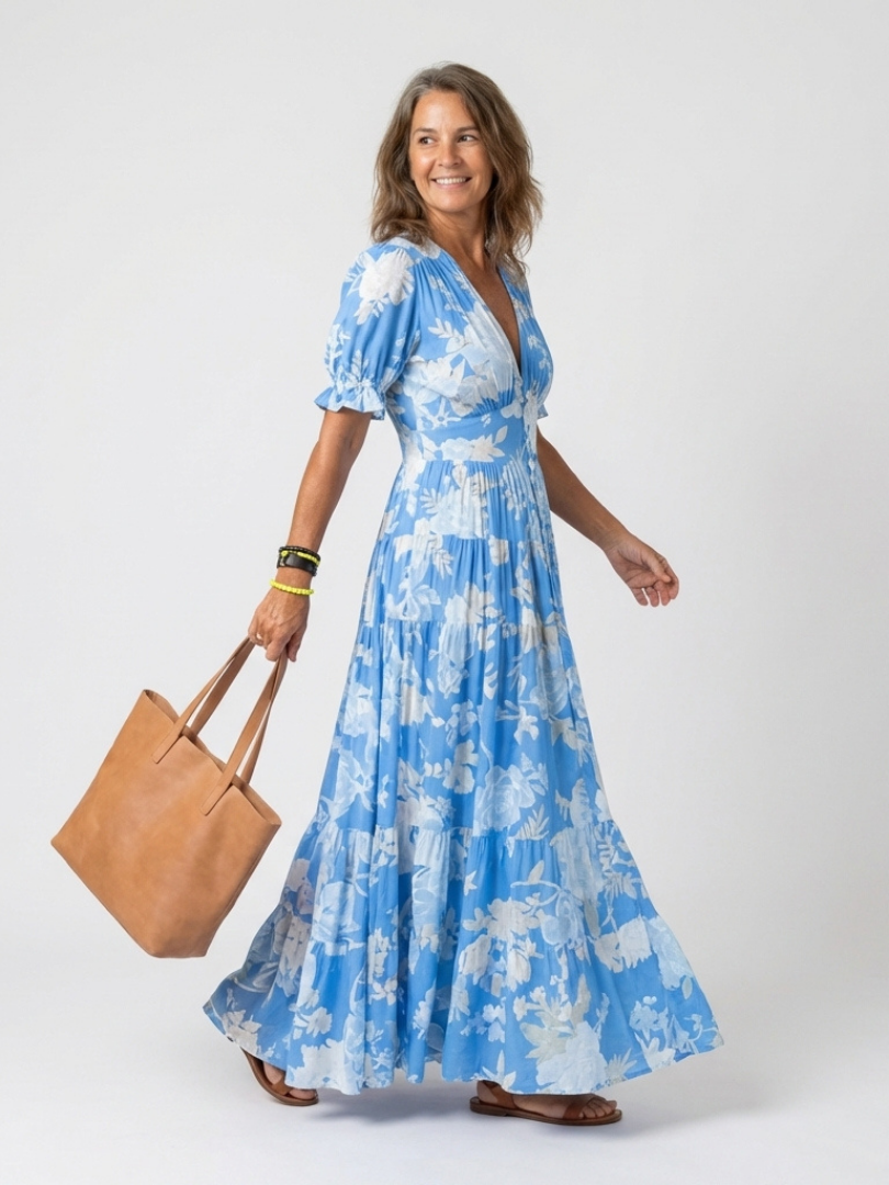 Igoné | Robe midi à fleurs, sans manches, à encolure en V