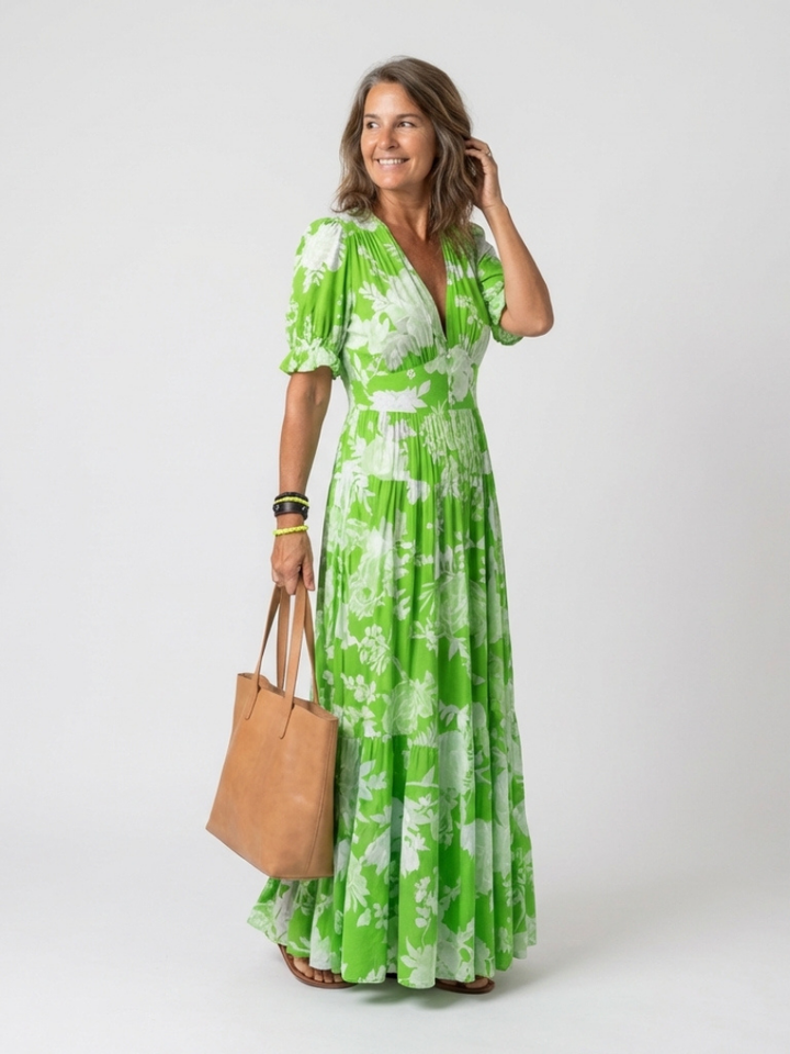 Igoné | Robe midi à fleurs, sans manches, à encolure en V