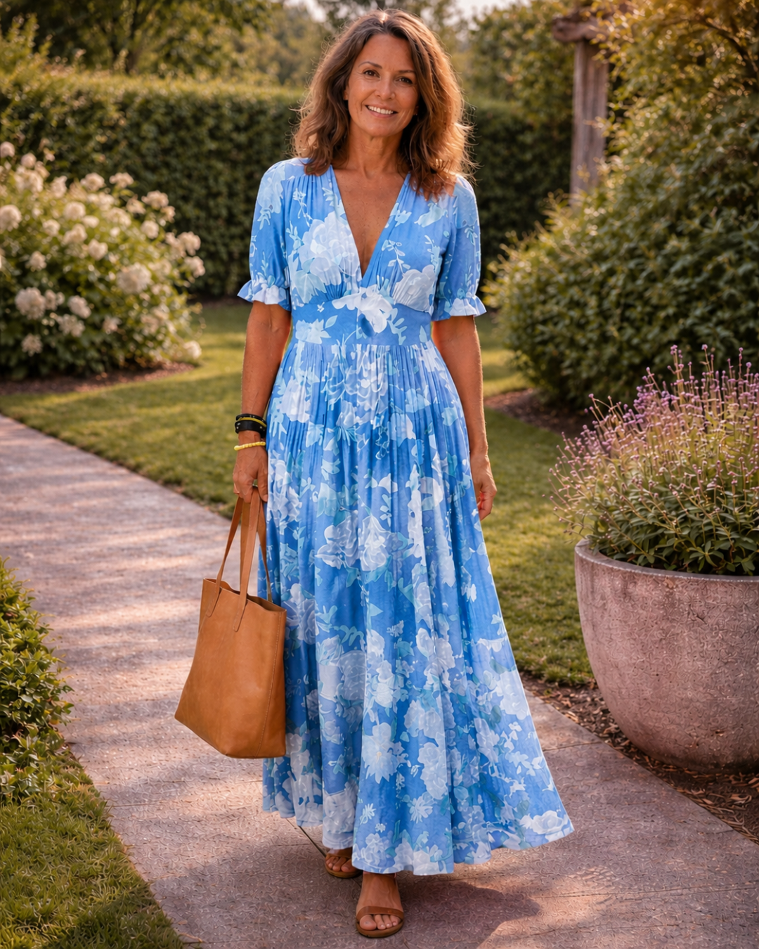 Igoné | Robe midi à fleurs, sans manches, à encolure en V